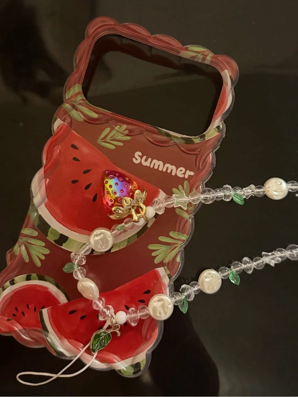 Summer Watermelon iPhone 17 pro max Case with strawberry Charm Strap